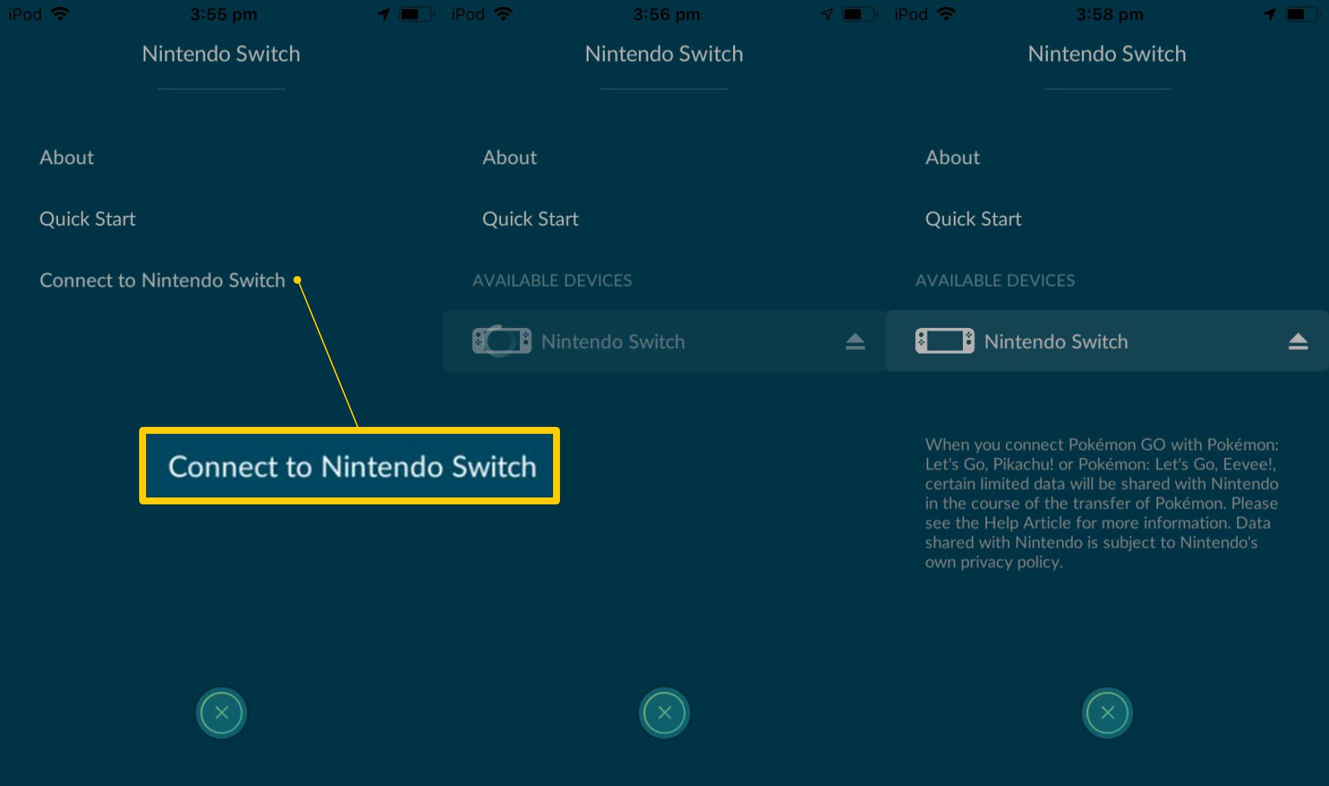 Maak verbinding met de Nintendo Switch-knop in de iOS Pokemon Go-app