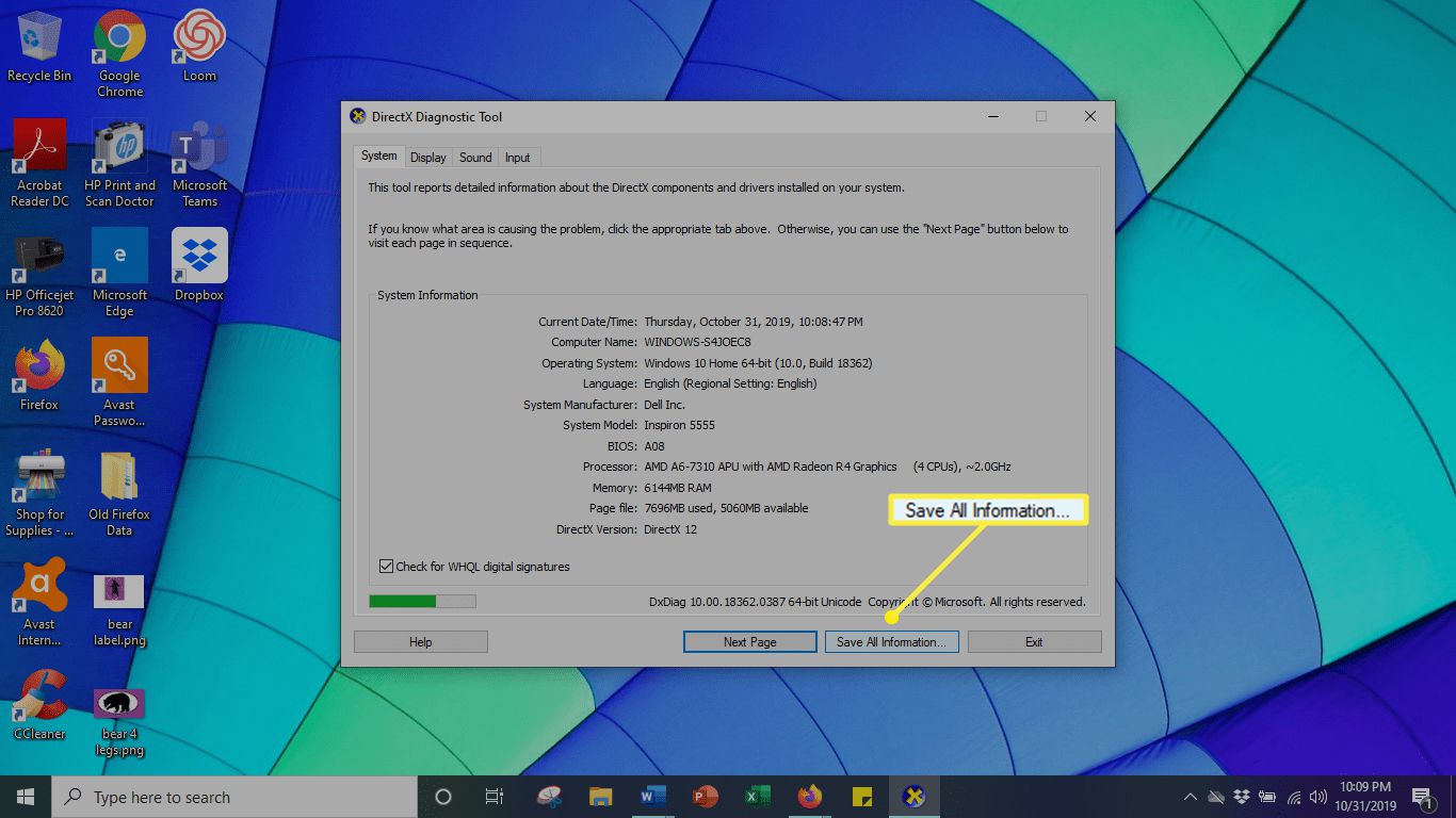 Windows 10 Diagnostic met Alle informatie opslaan gemarkeerd