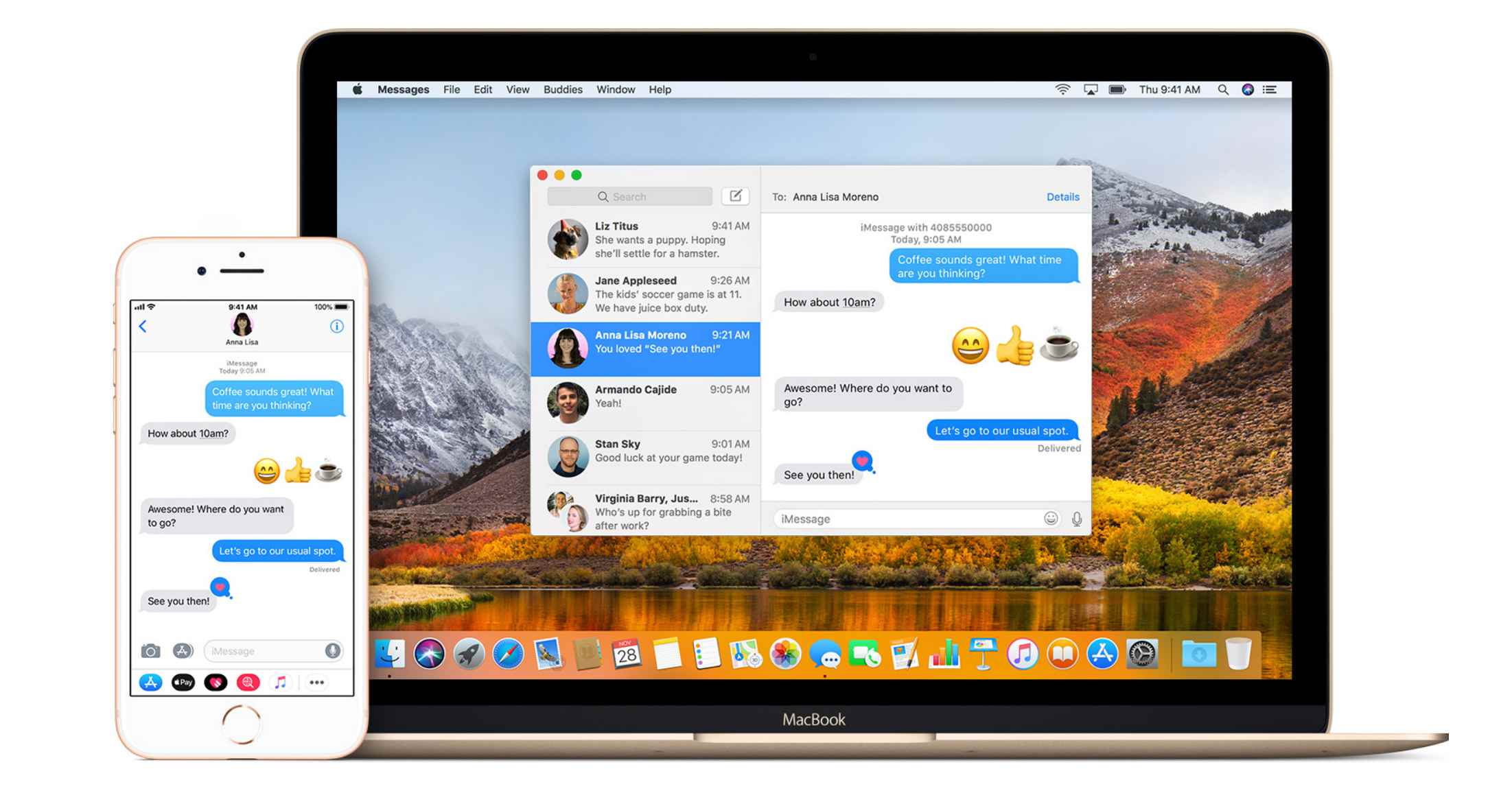 iPhone- en Mac-scherm met Apple-berichten.