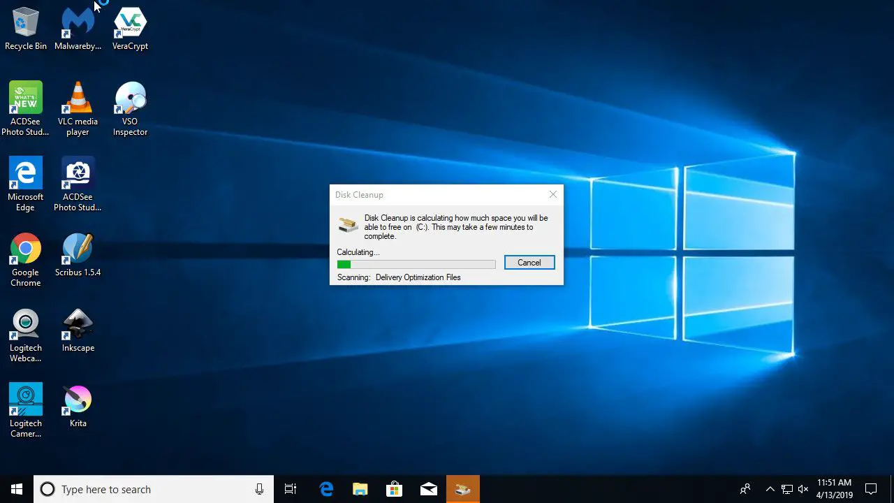 Schijfopruiming draait op Windows 10