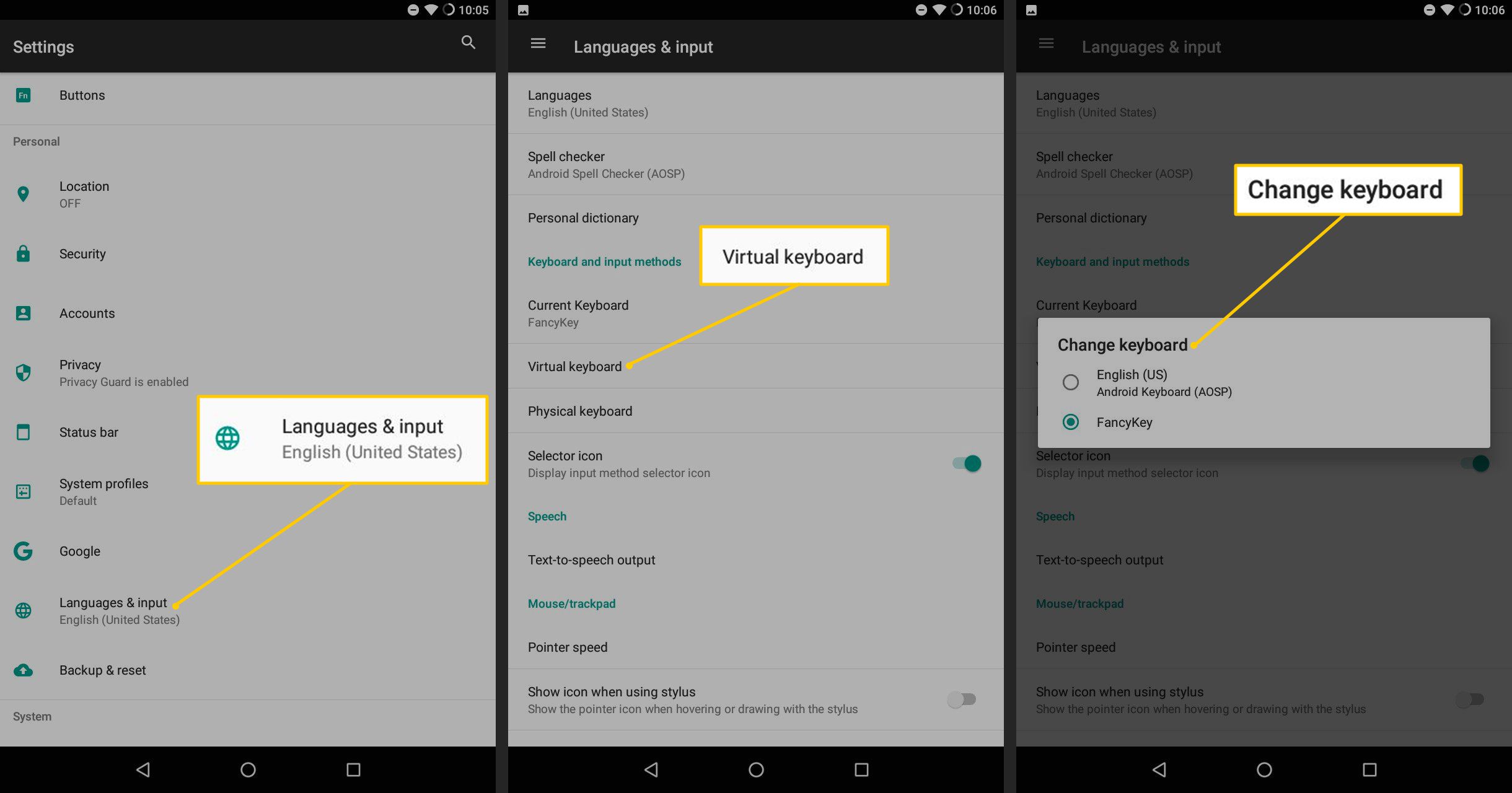 Talen en invoer, Virtueel toetsenbord, Toetsenbord wijzigen op Android