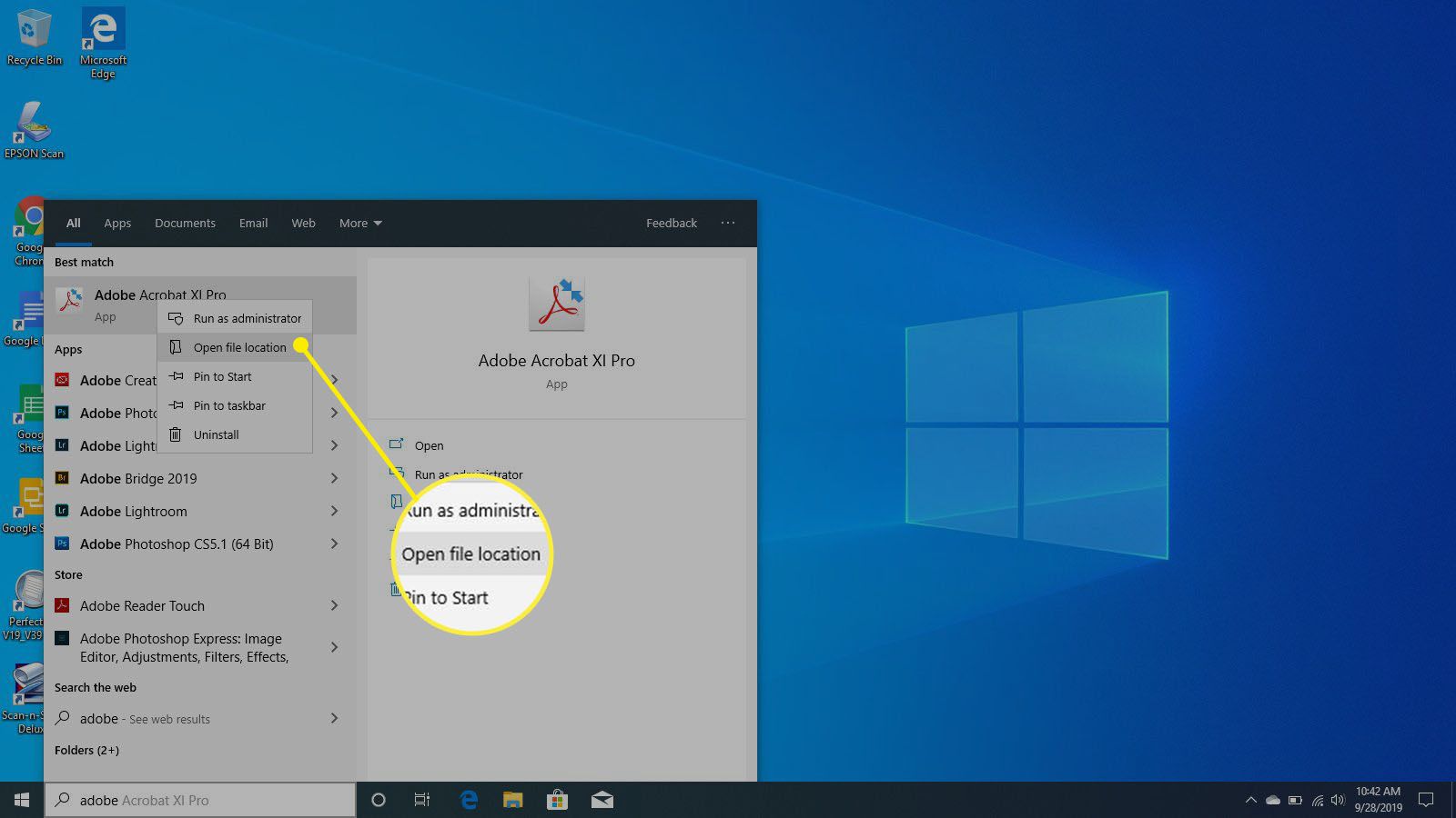 Bestandslocatie openen vanuit een zoekopdracht in Windows 10