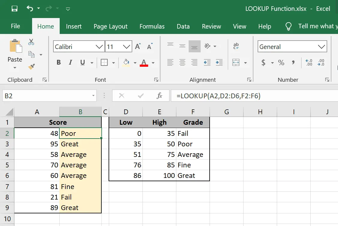 Excel LOOKUP-functievoorbeelden
