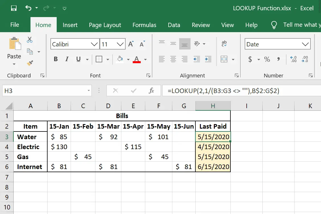 Excel-functie LOOKUP-voorbeelden
