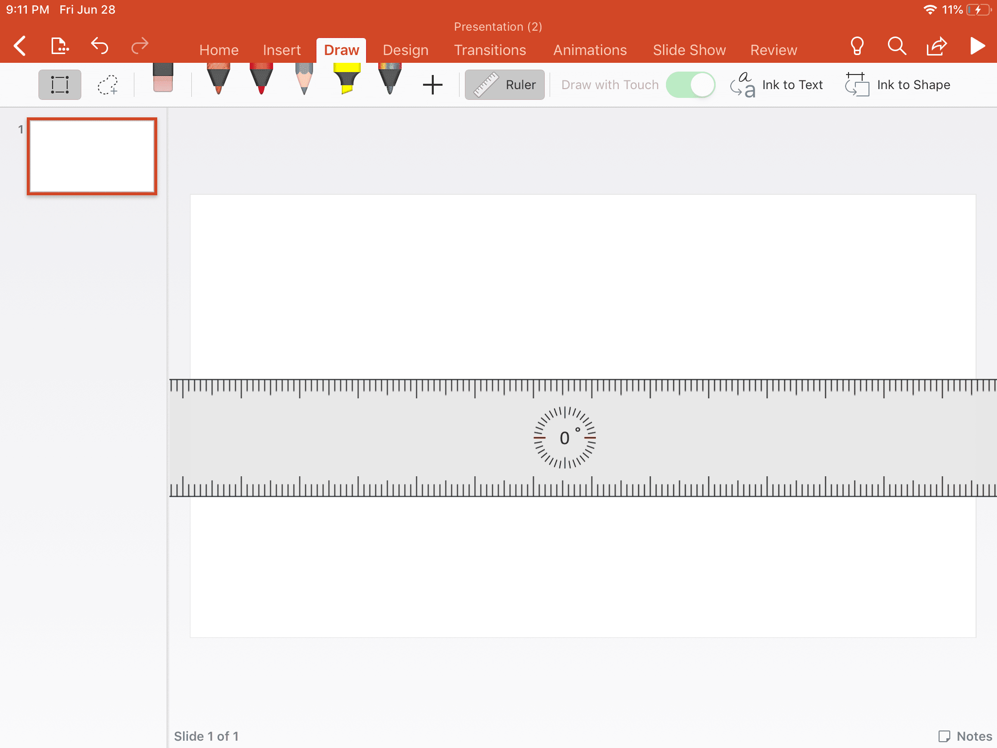 Het gereedschap Liniaal in Powerpoint gebruiken om een ​​rechte lijn te maken