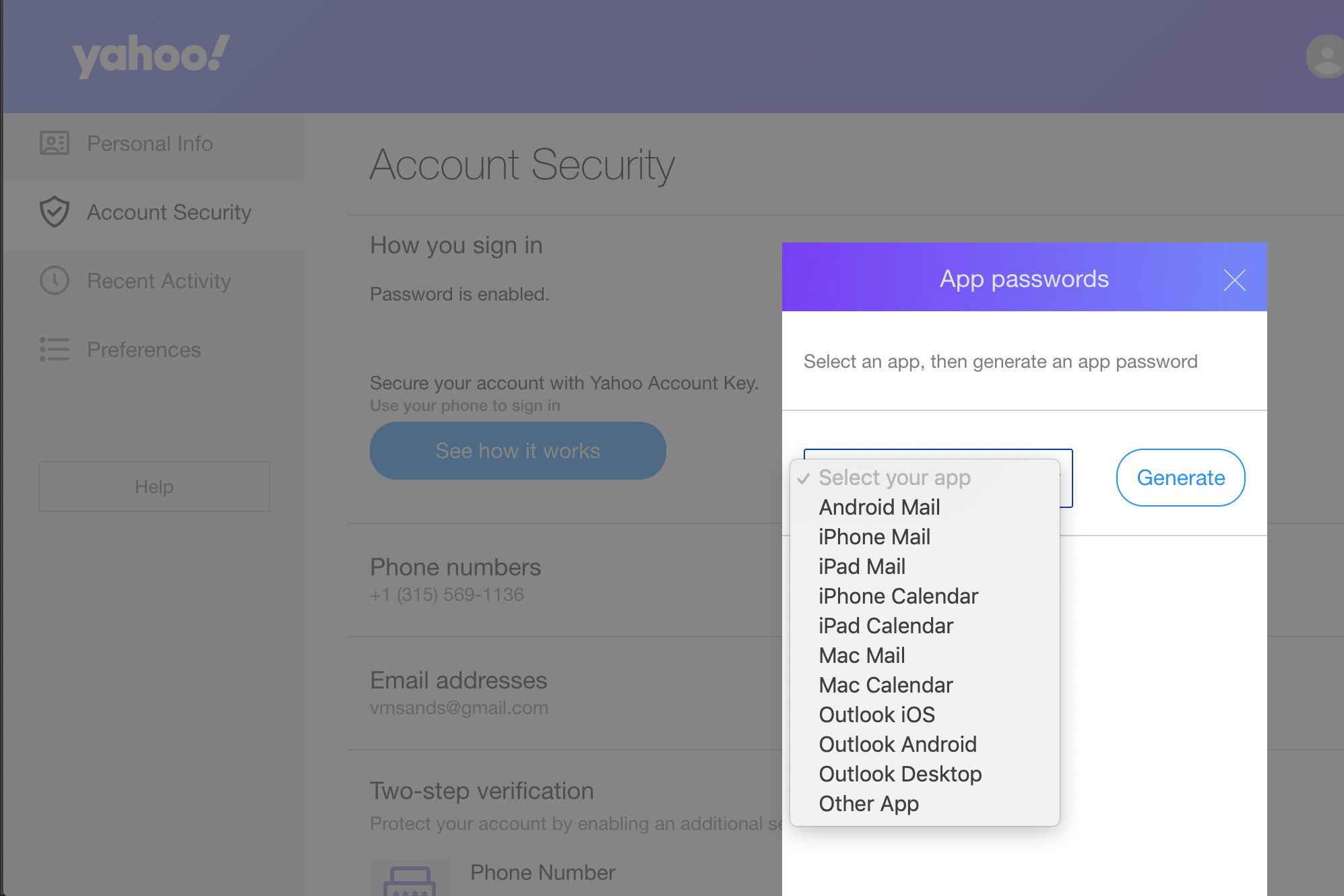 Een app-wachtwoord genereren in Yahoo Mail
