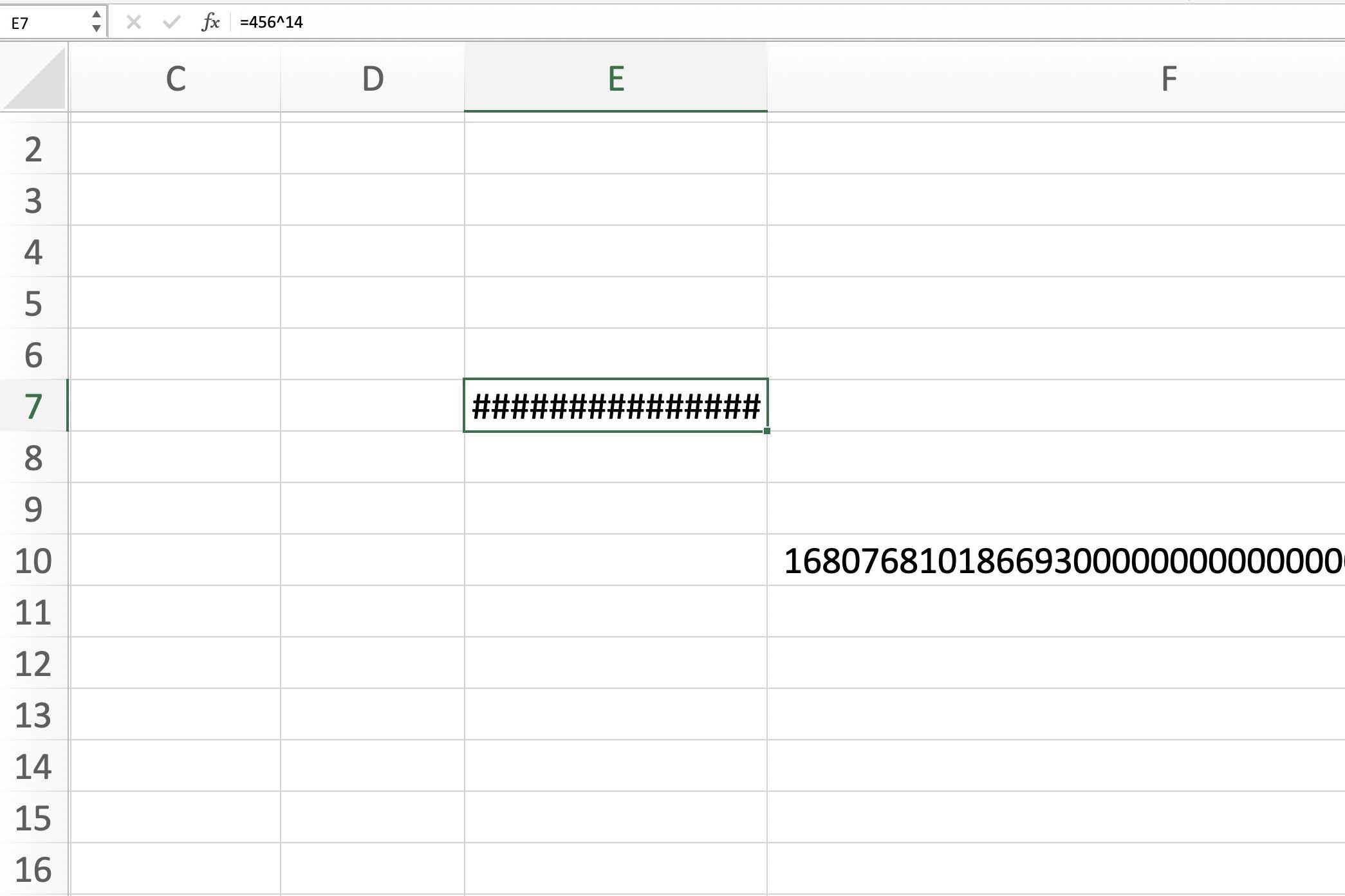 Screenshot van Excel met hashtags in een cel