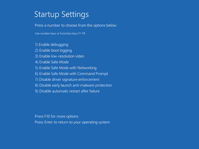 Screenshot van het menu Opstartinstellingen in Windows 10