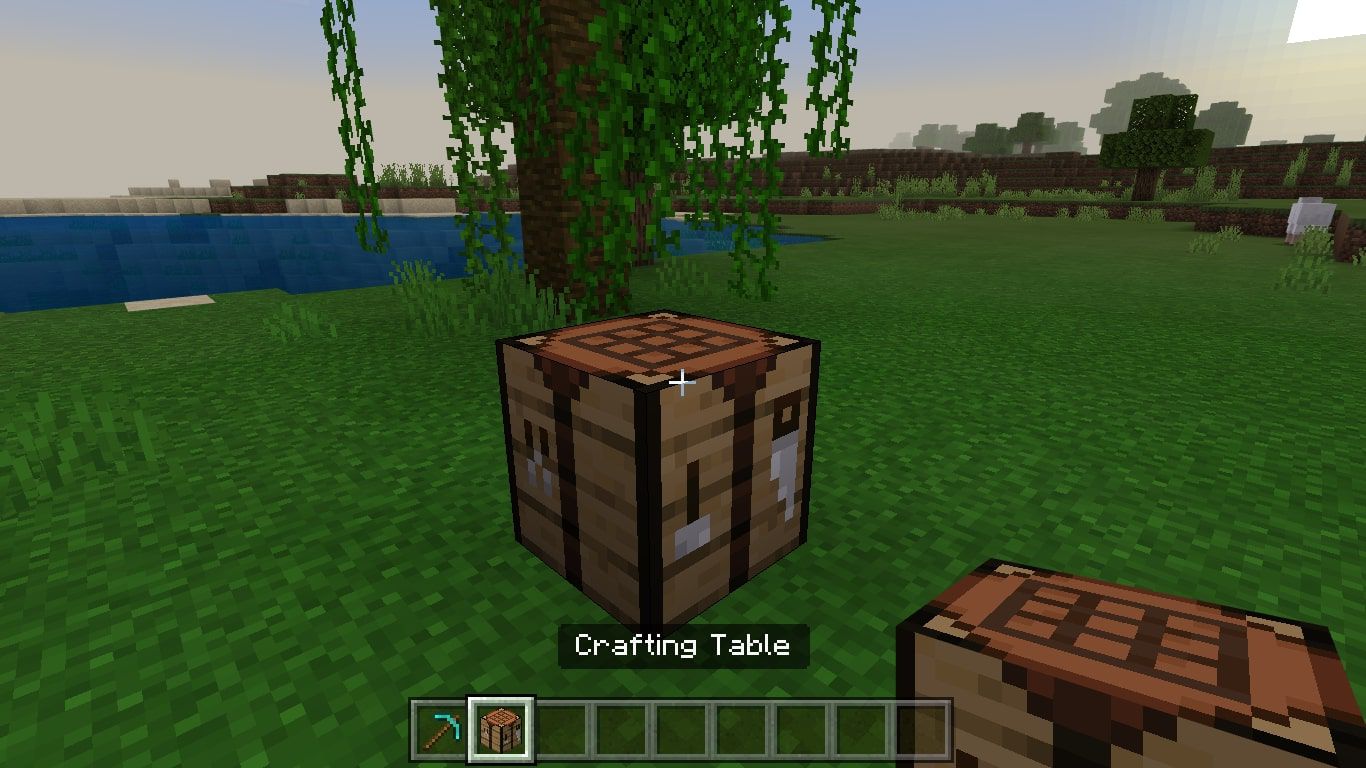 Een knutseltafel op de grond in Minecraft