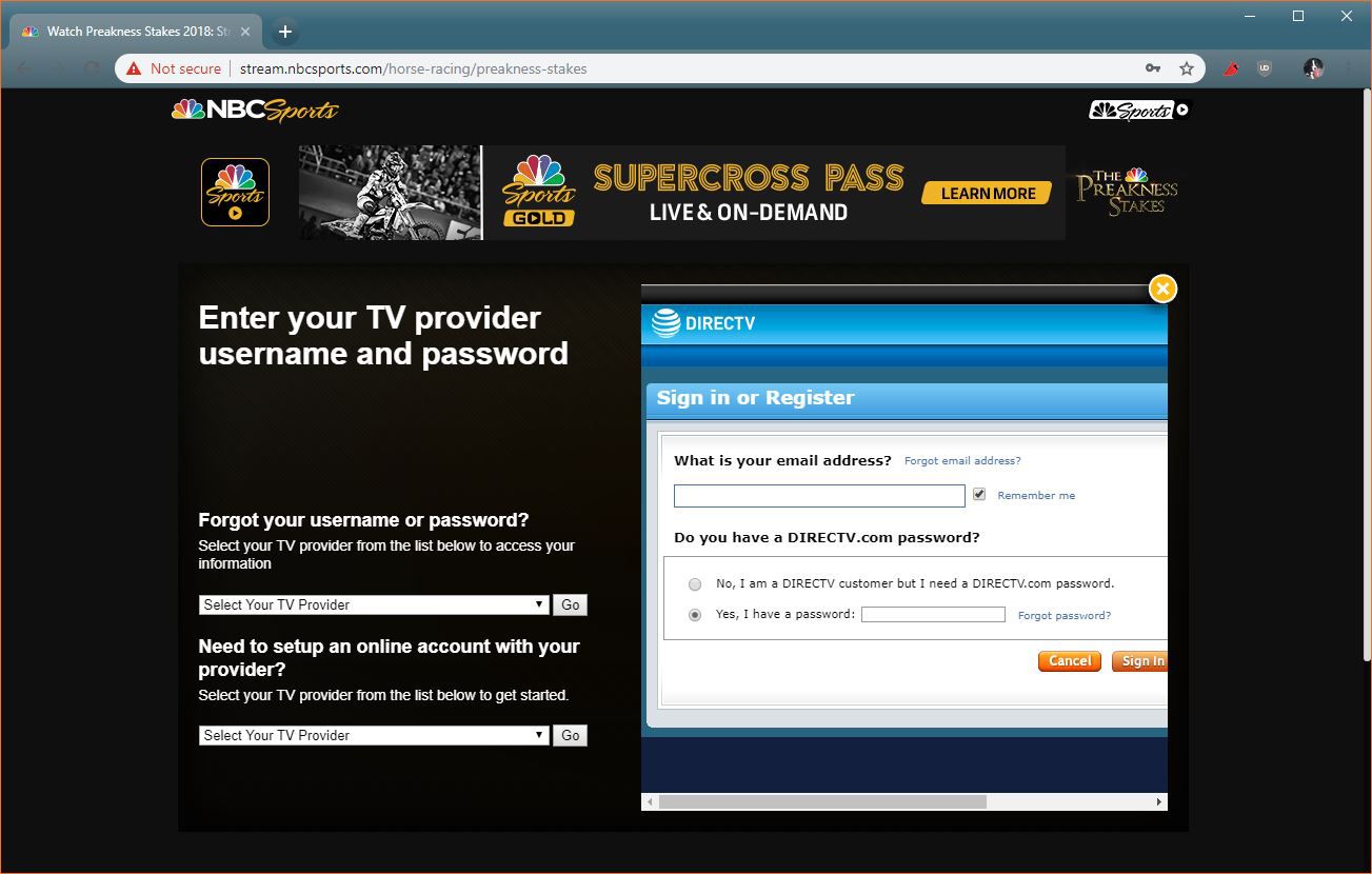 Een screenshot van de login van de tv-aanbieder op NBC Sports.