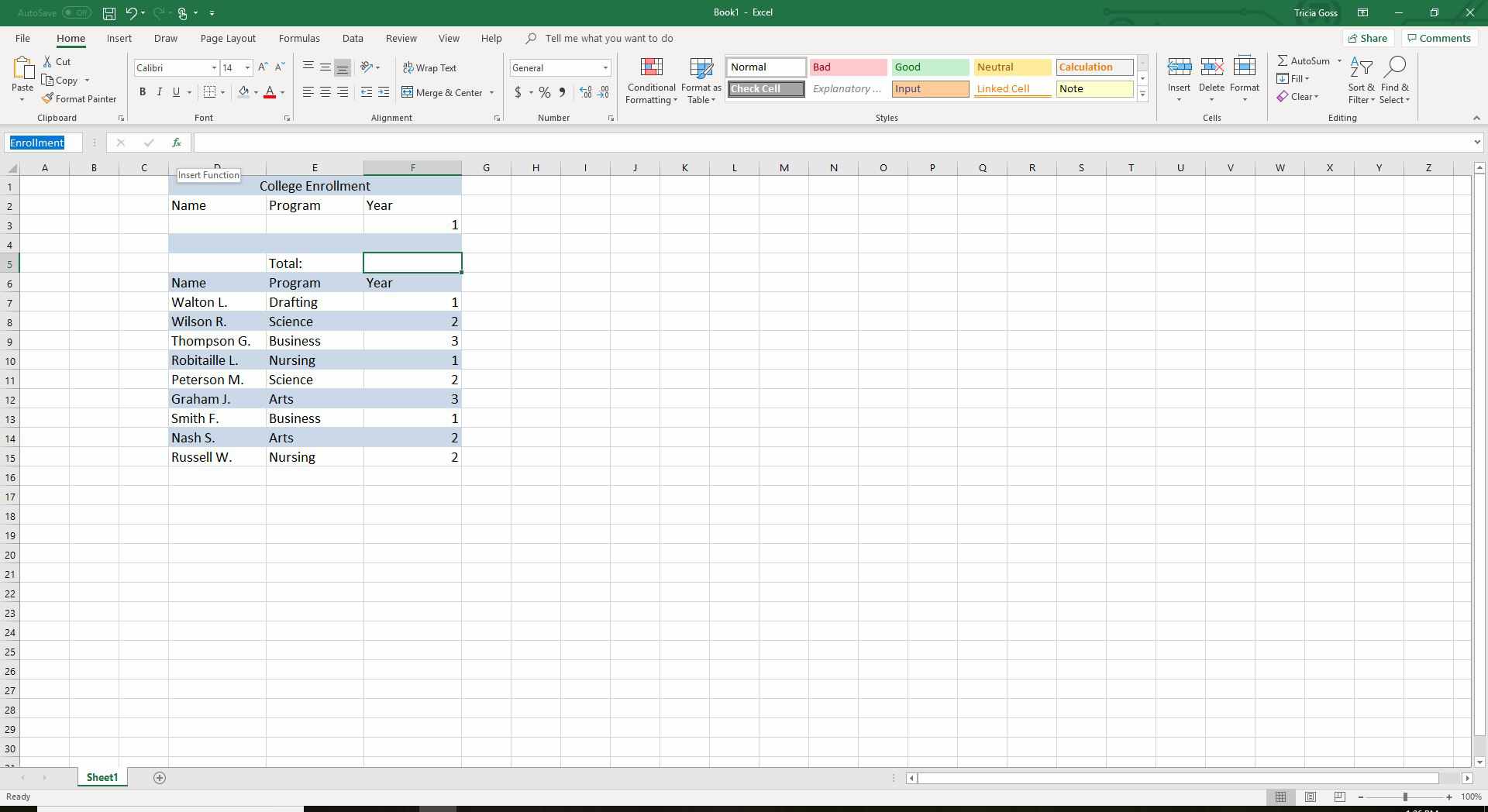 Functie invoegen in Excel