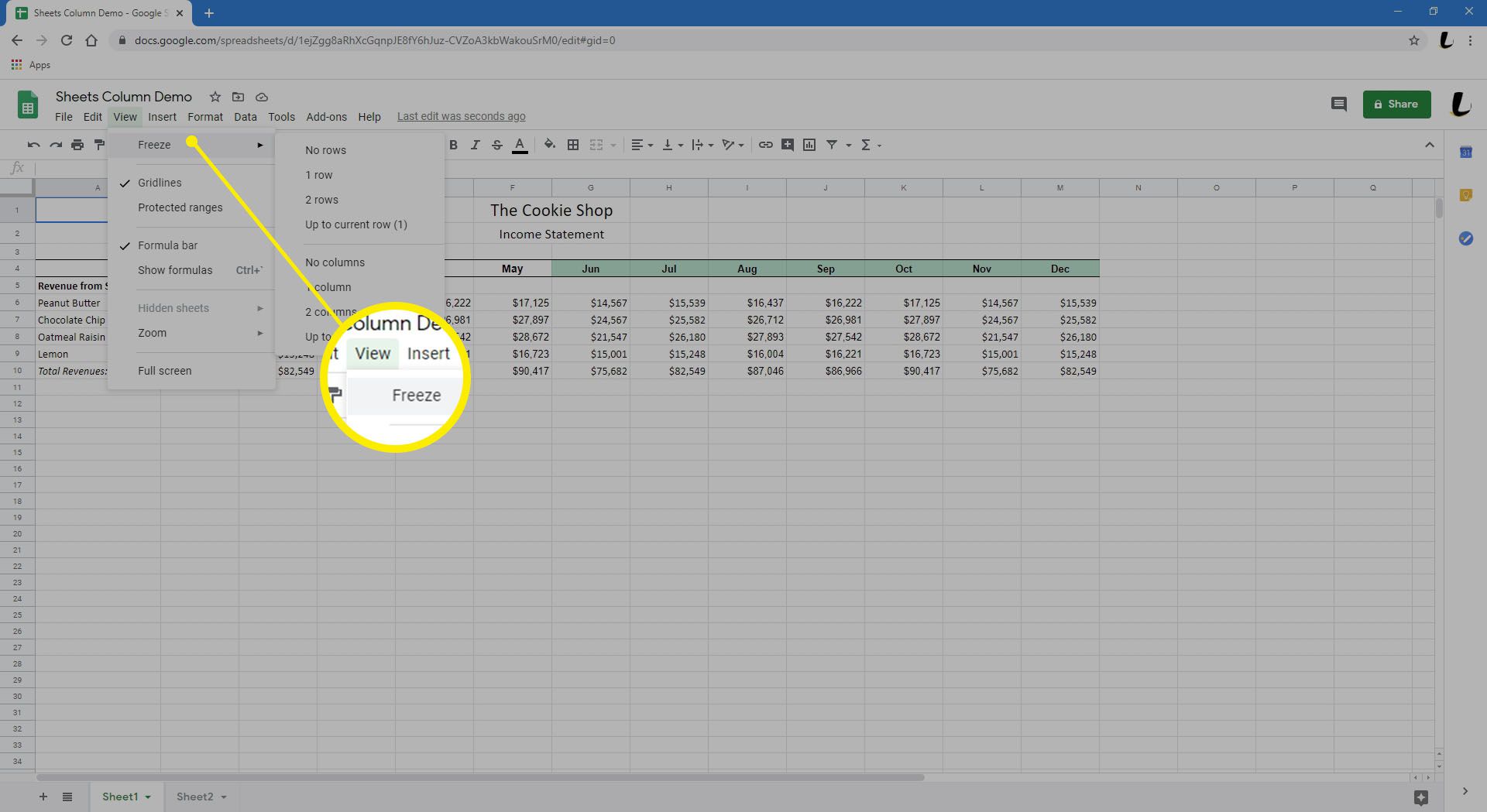 Google Spreadsheets toont een spreadsheet gevuld met gegevens.