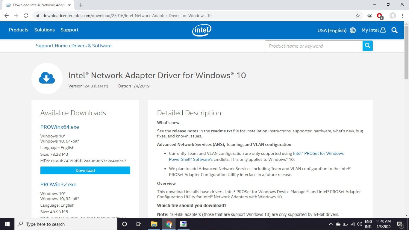 Intel netwerkadapter driver downloadpagina driver