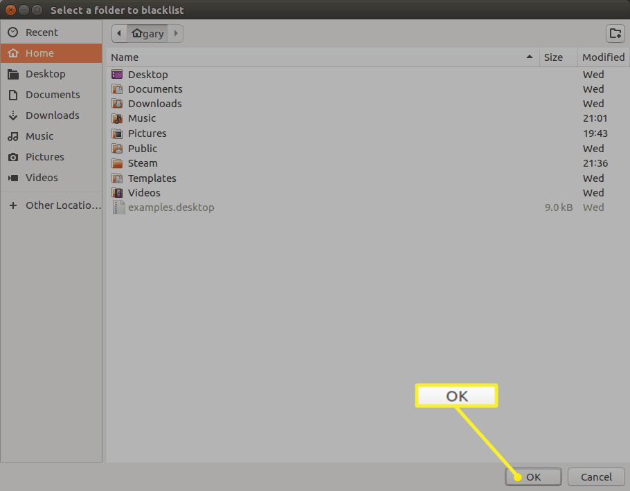 Ubuntu Dash-mappenlijst met OK gemarkeerd