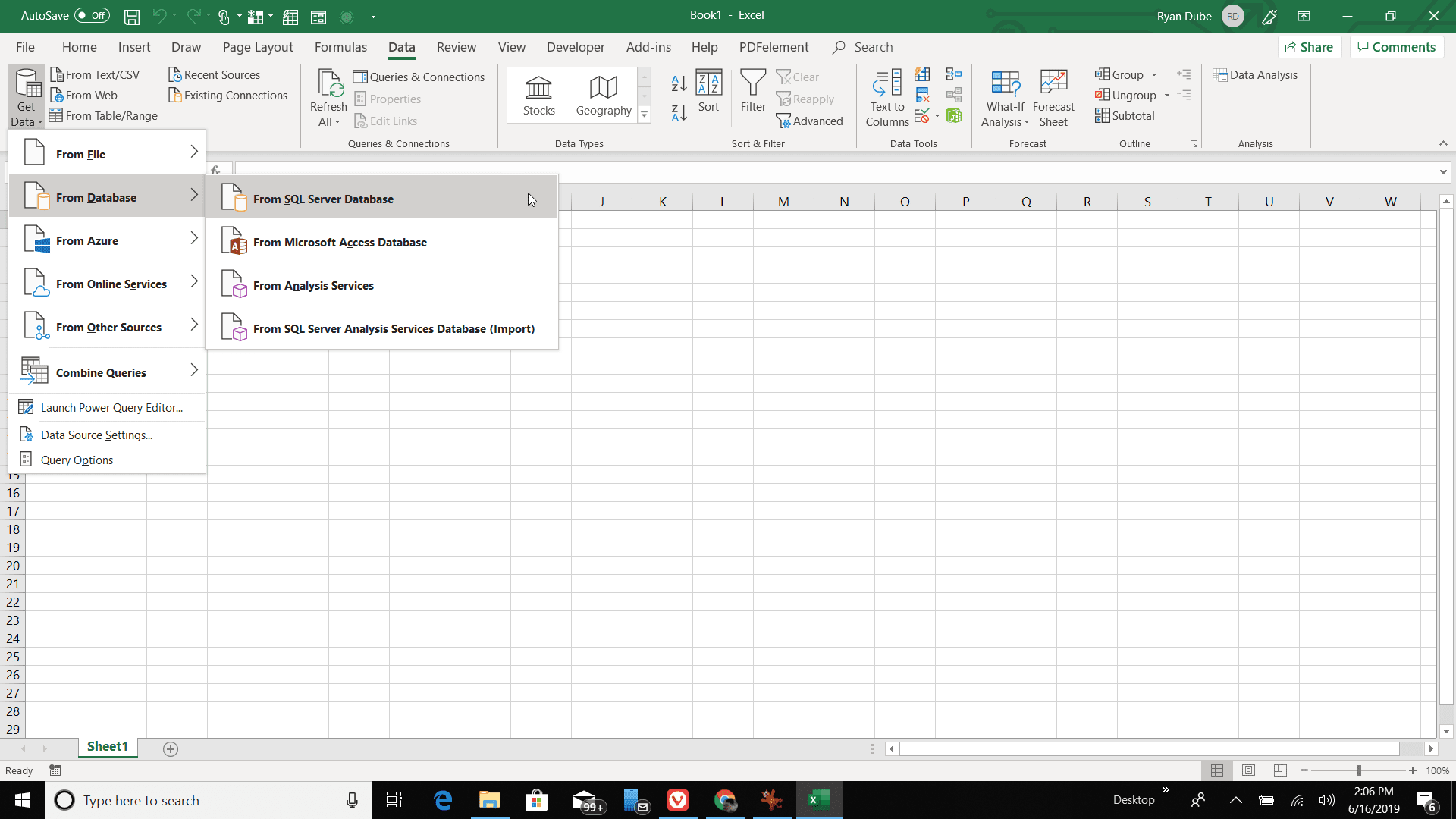 Screenshot van het importeren van gegevens in Excel