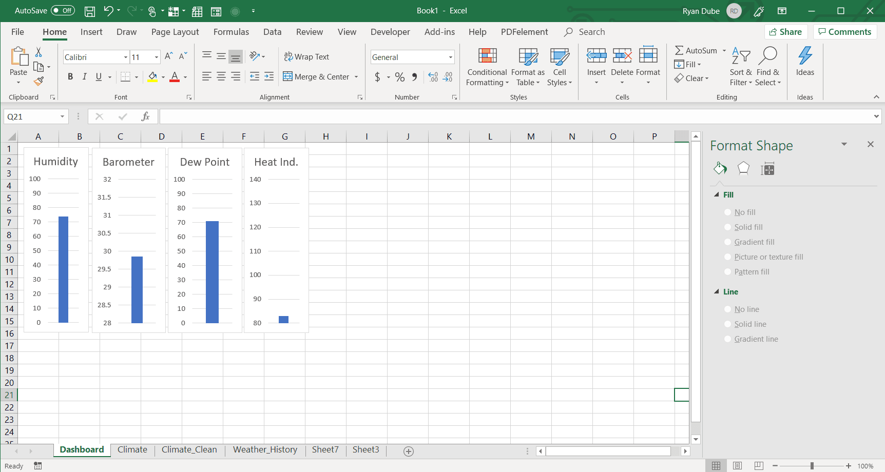 Schermafbeelding van het toevoegen van staafdiagrammen aan een Excel-dashboard