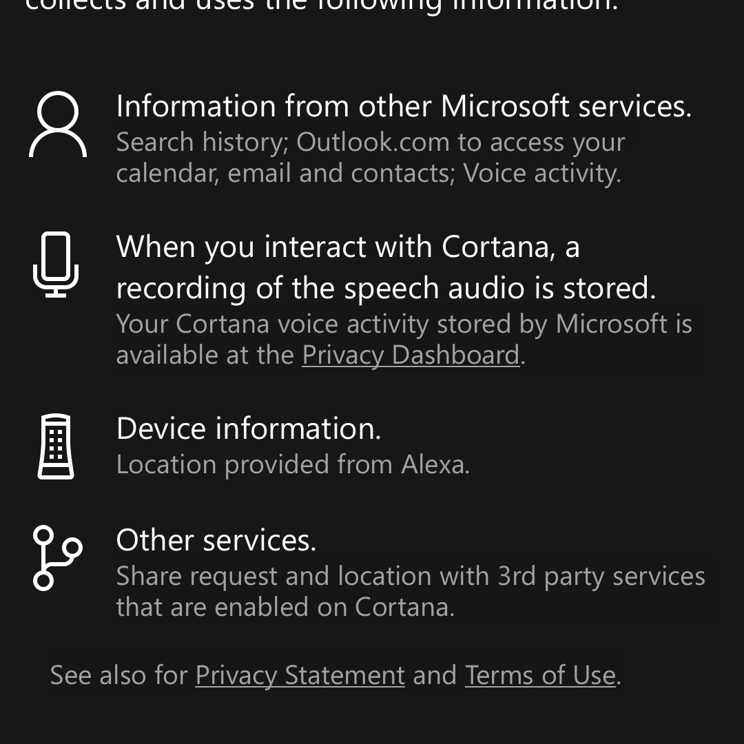 Cortana-machtigingen aangevraagd per apparaat in de Android Alexa-app.