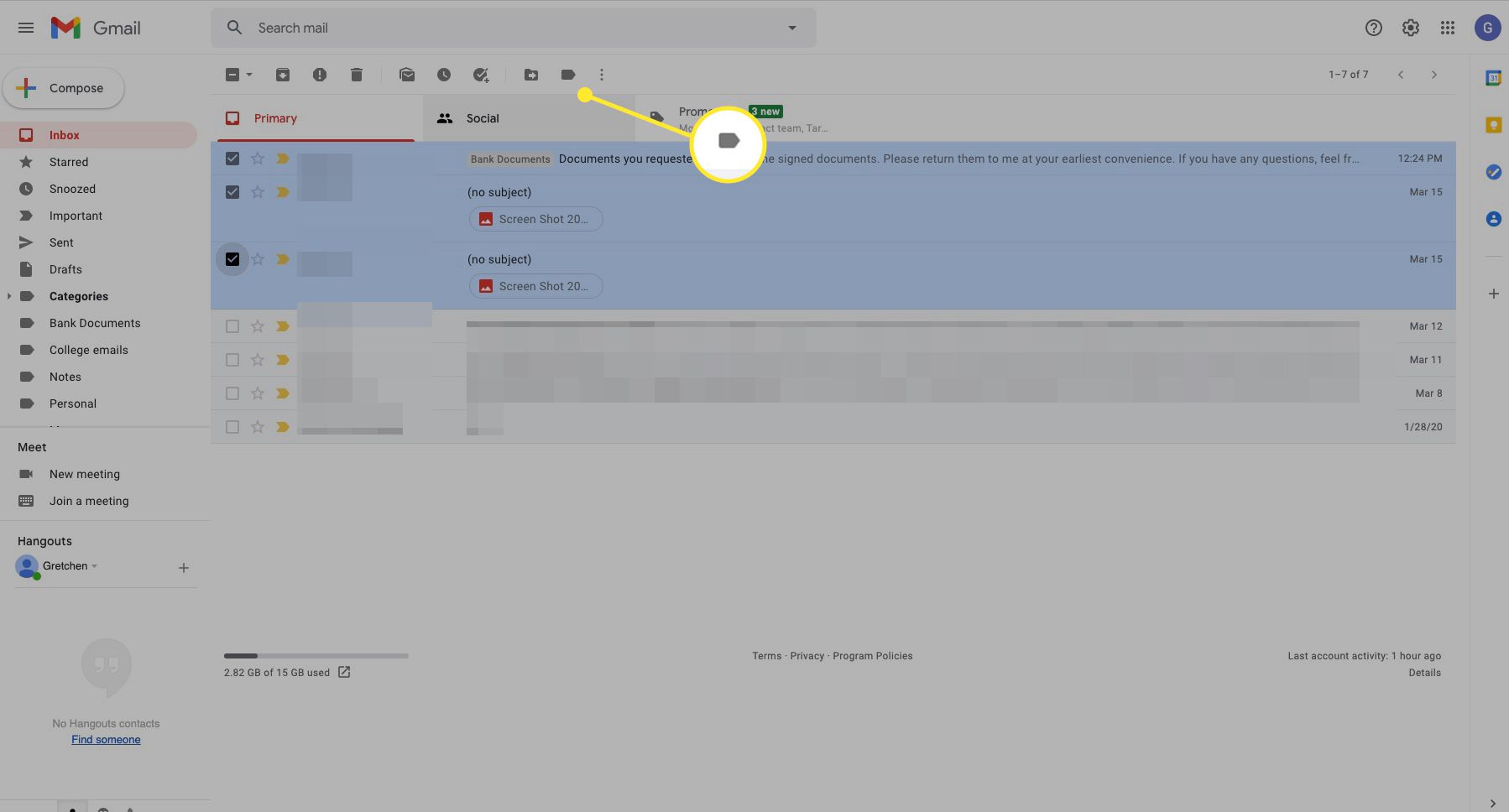 Gmail-berichten gecontroleerd met het pictogram Labels gemarkeerd