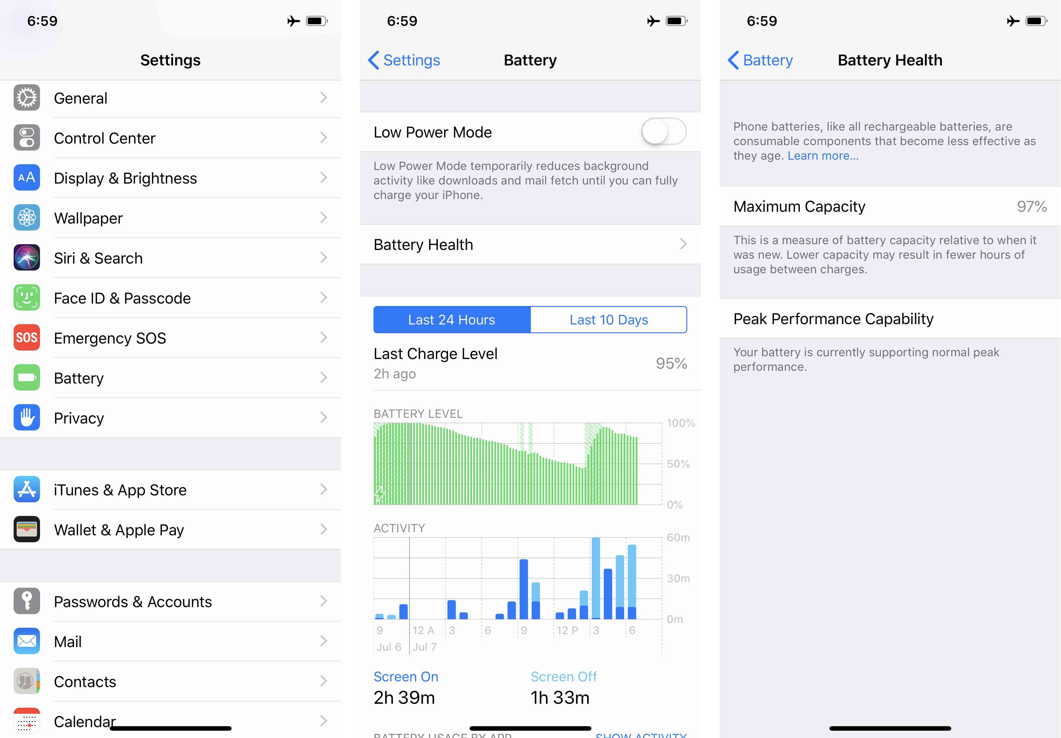 Screenshots van de iPhone Battery Health-functie