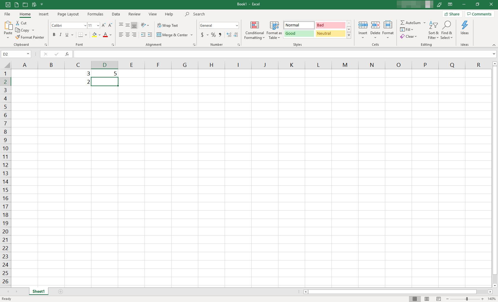 MS Excel-spreadsheet met enkele cellen gevuld