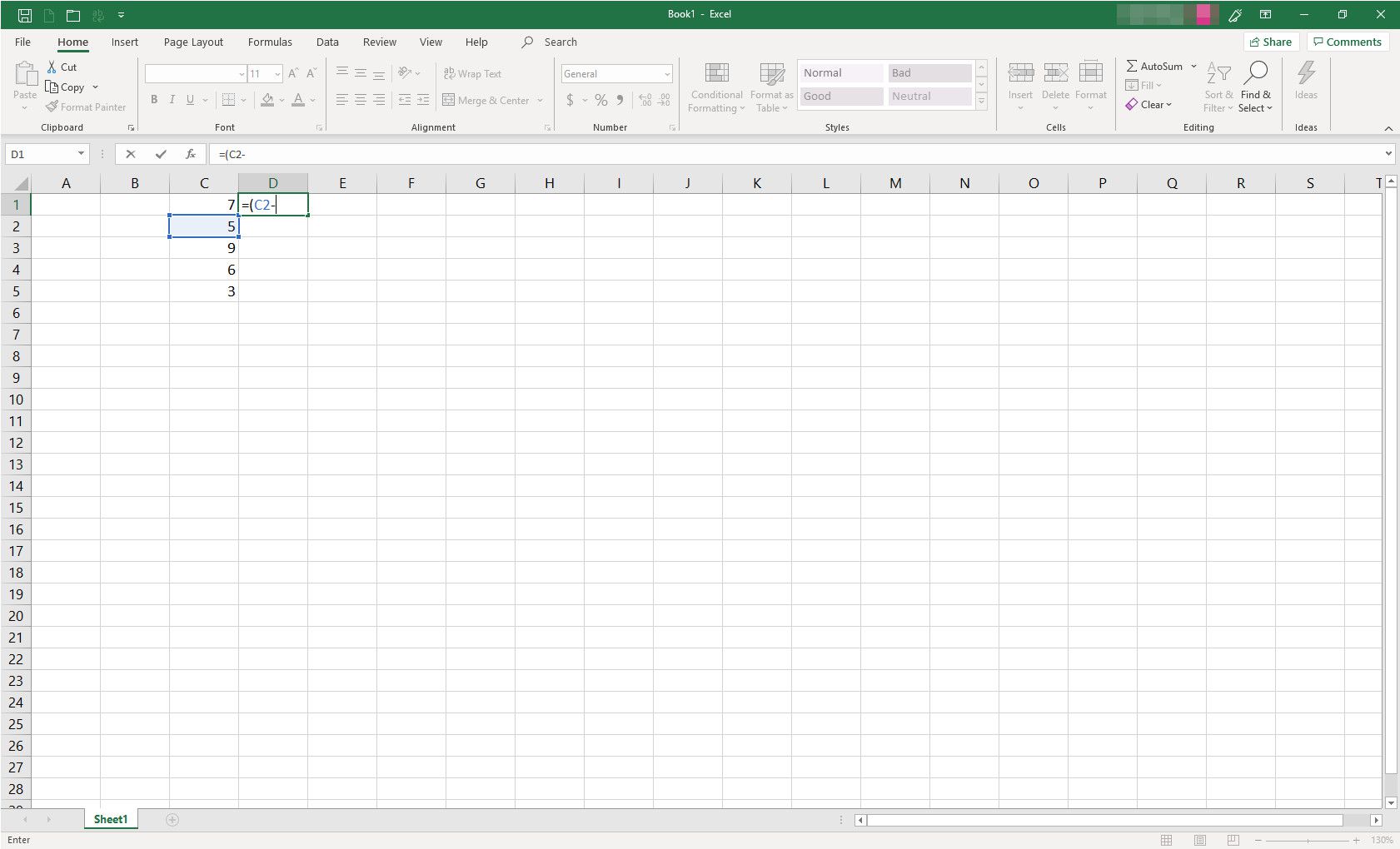 MS Excel-spreadsheet met formule in uitvoering