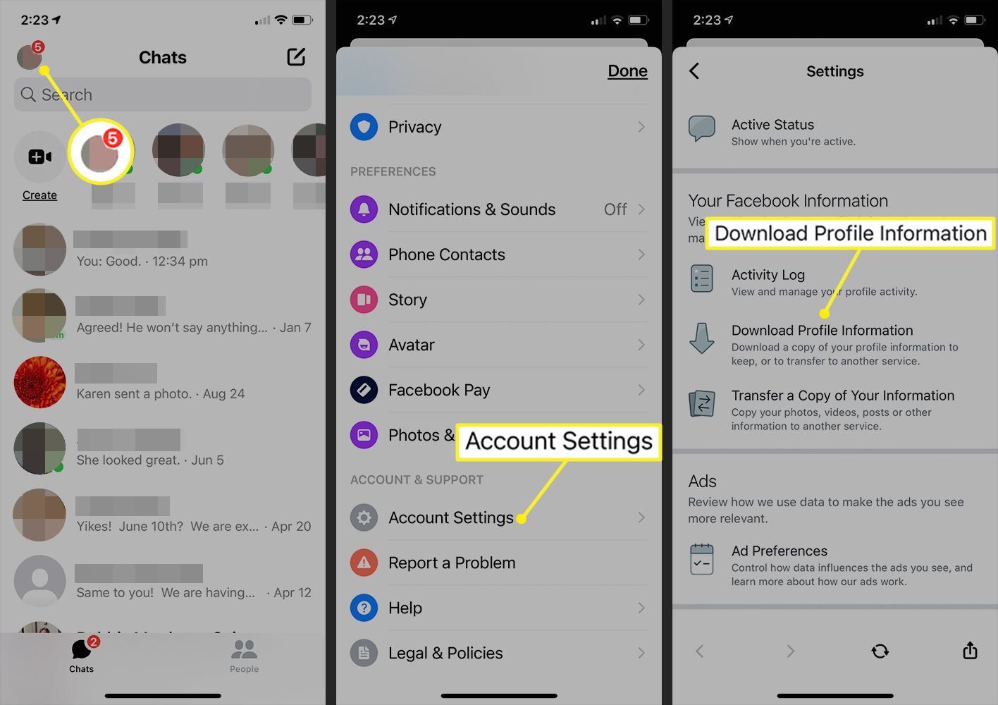 Messenger-app in iOS met de locatie van de downloadinformatie