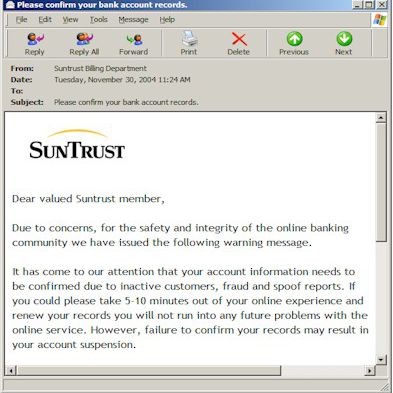 SunTrust phishing-e-mail