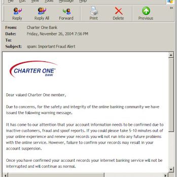 Charter One Bank phishing-e-mail