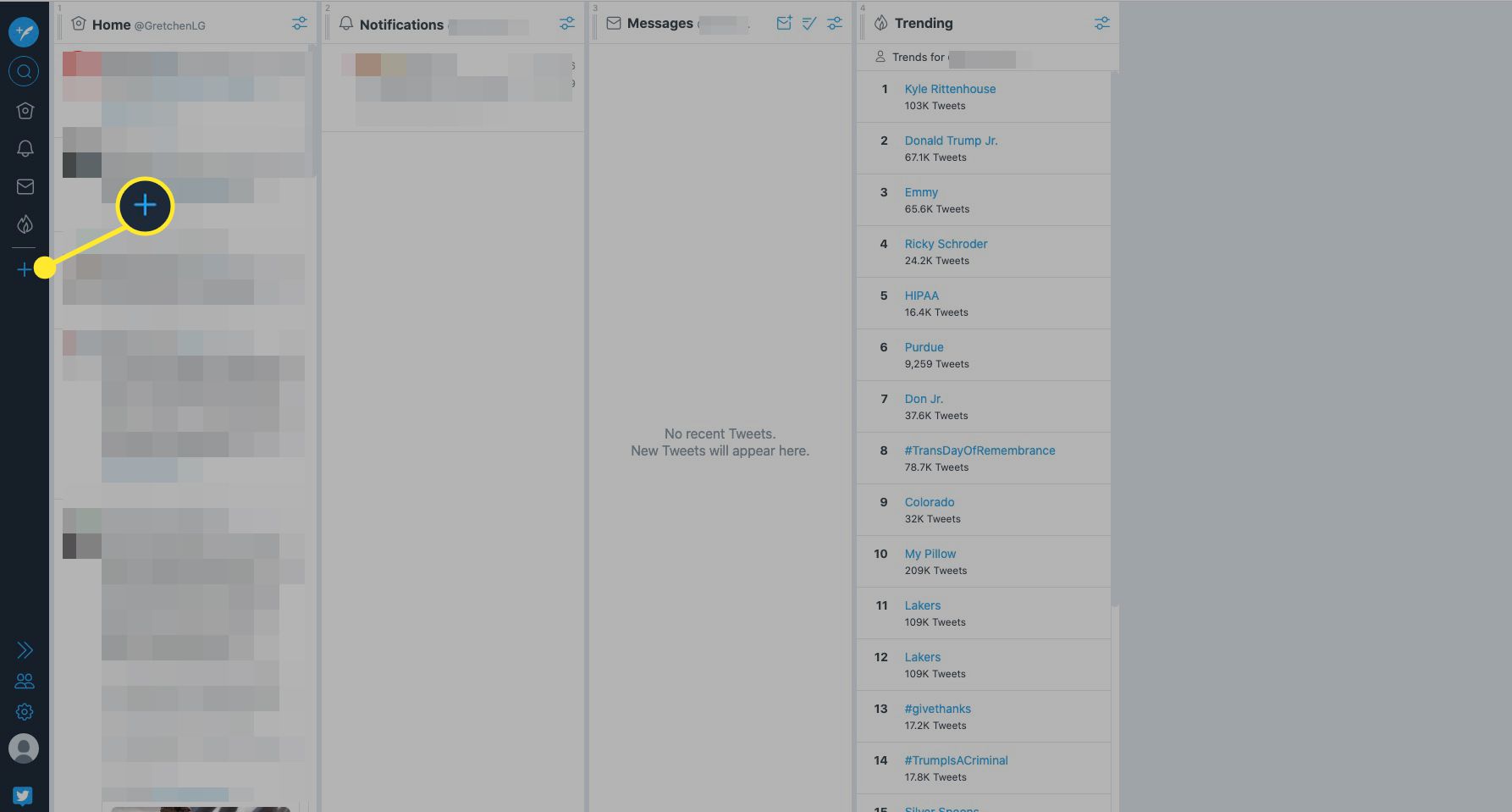 Selecteer het plusteken om een ​​nieuwe TweetDeck-kolom toe te voegen