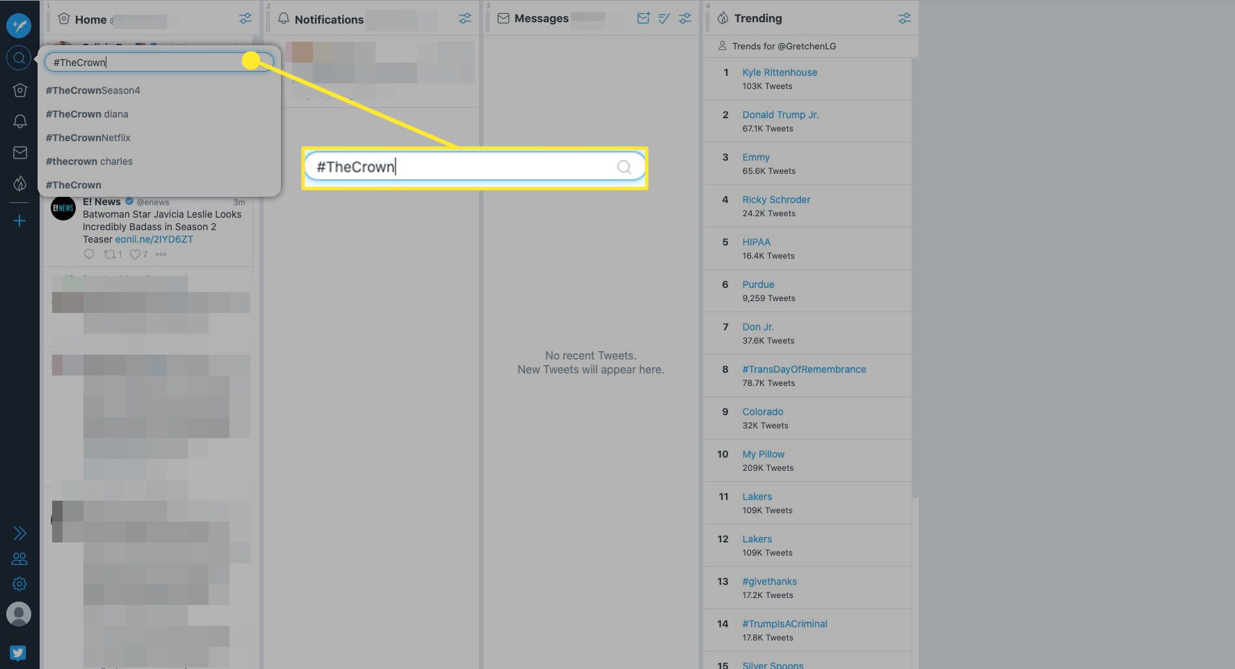 Voer een zoekterm in TweetDeck in om een ​​Twitter-chat te vinden