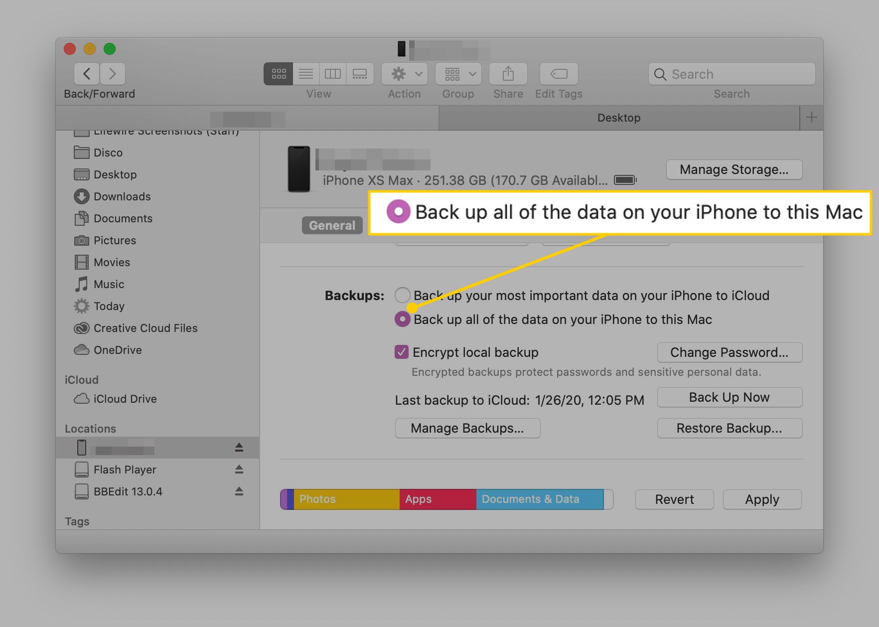 Maak een back-up van alle gegevens op je iPhone op deze Mac