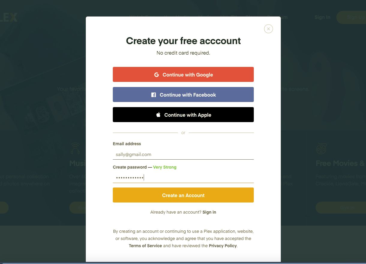 Maak een gratis account aan bij de Plex-streamingservice