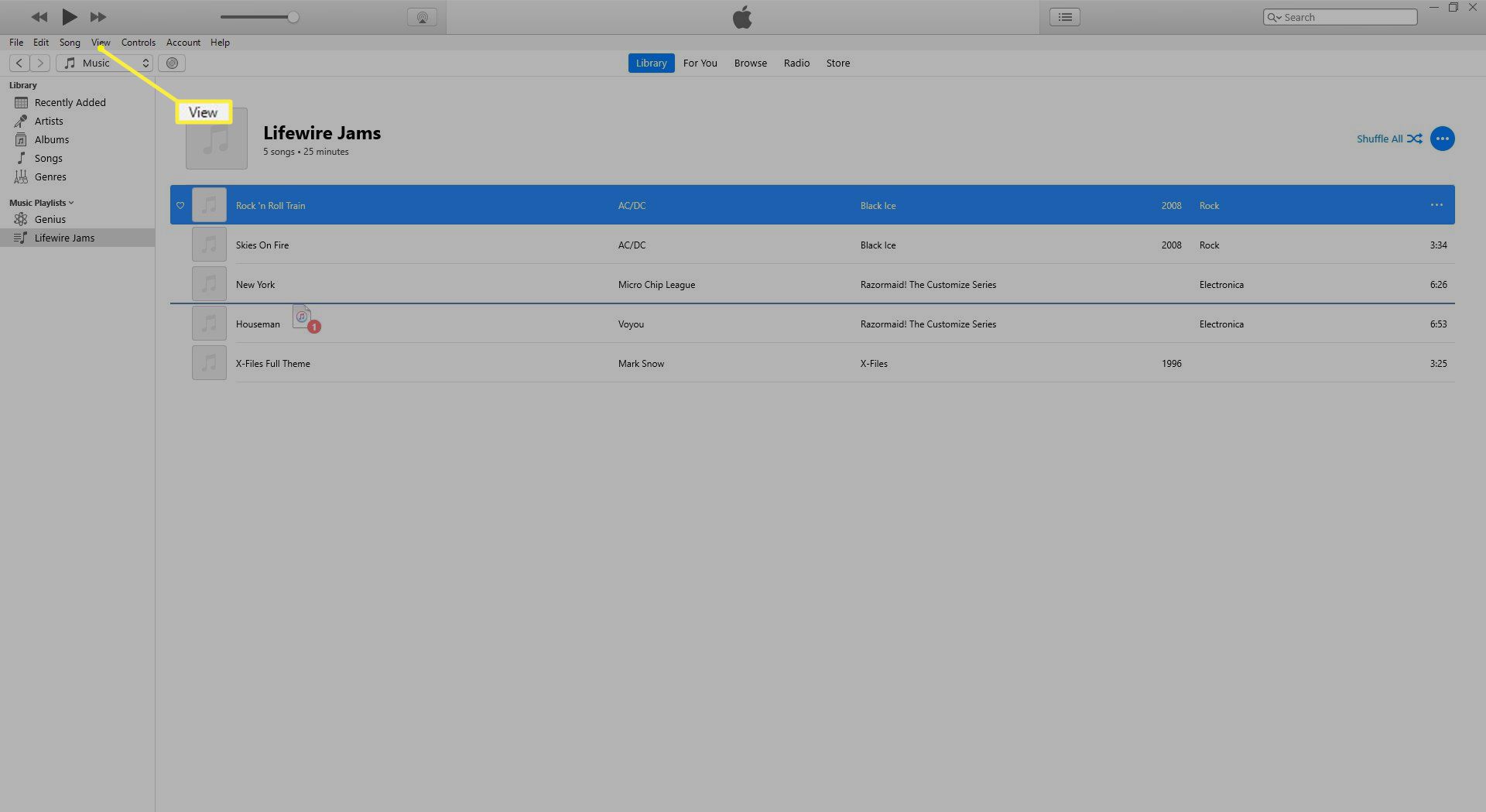 Bekijk in iTunes-menu