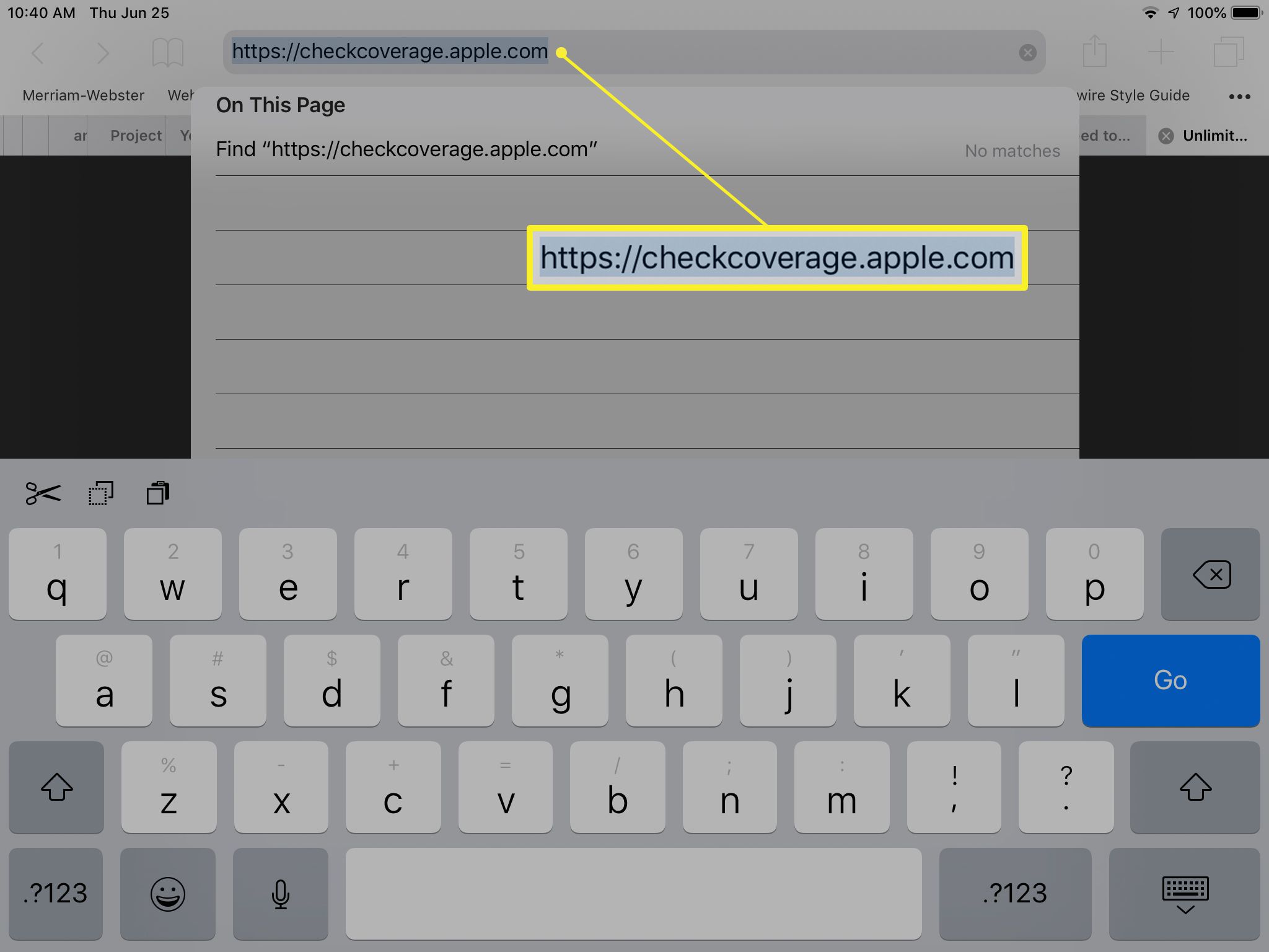 URL voor controle op garantiedekking op iPad
