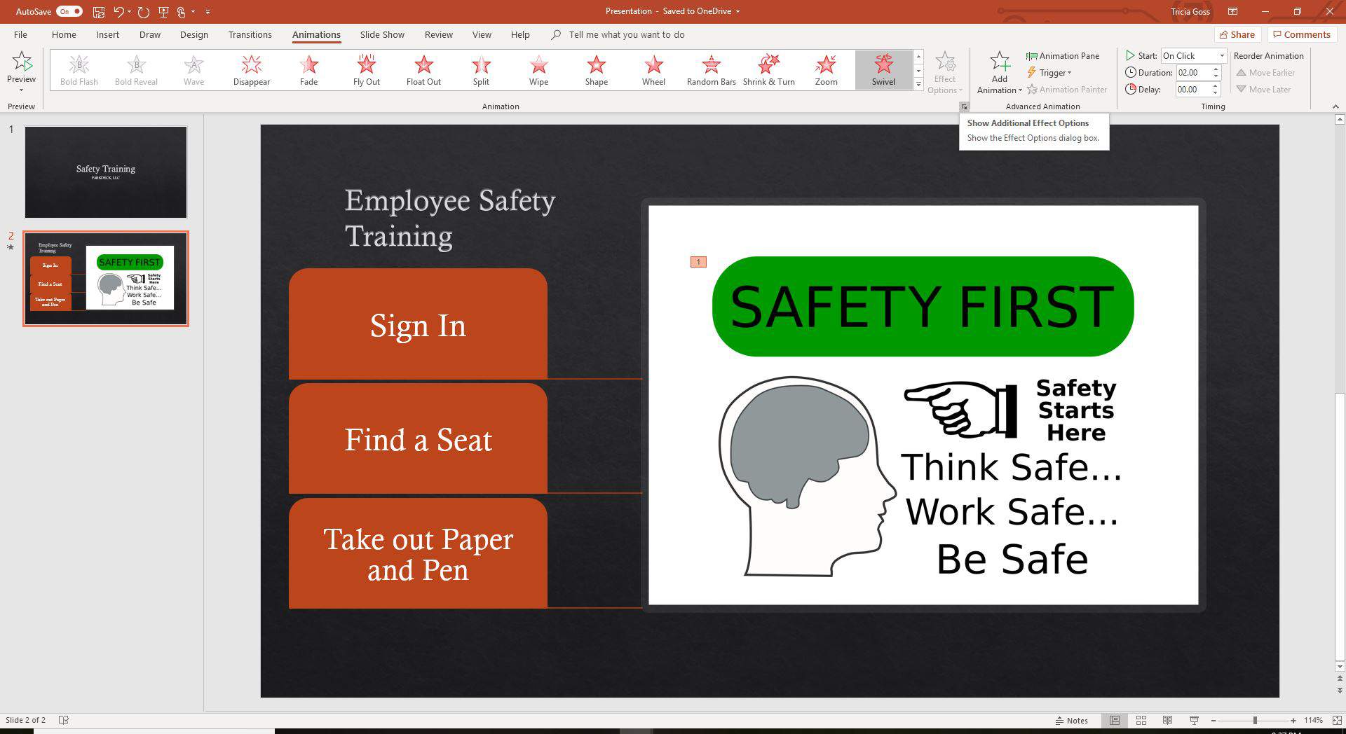 Een schermafbeelding met de opties voor extra effect weergeven in PowerPoint.