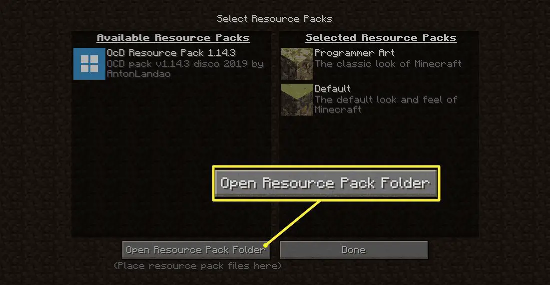 Knop Resource Pack-map openen