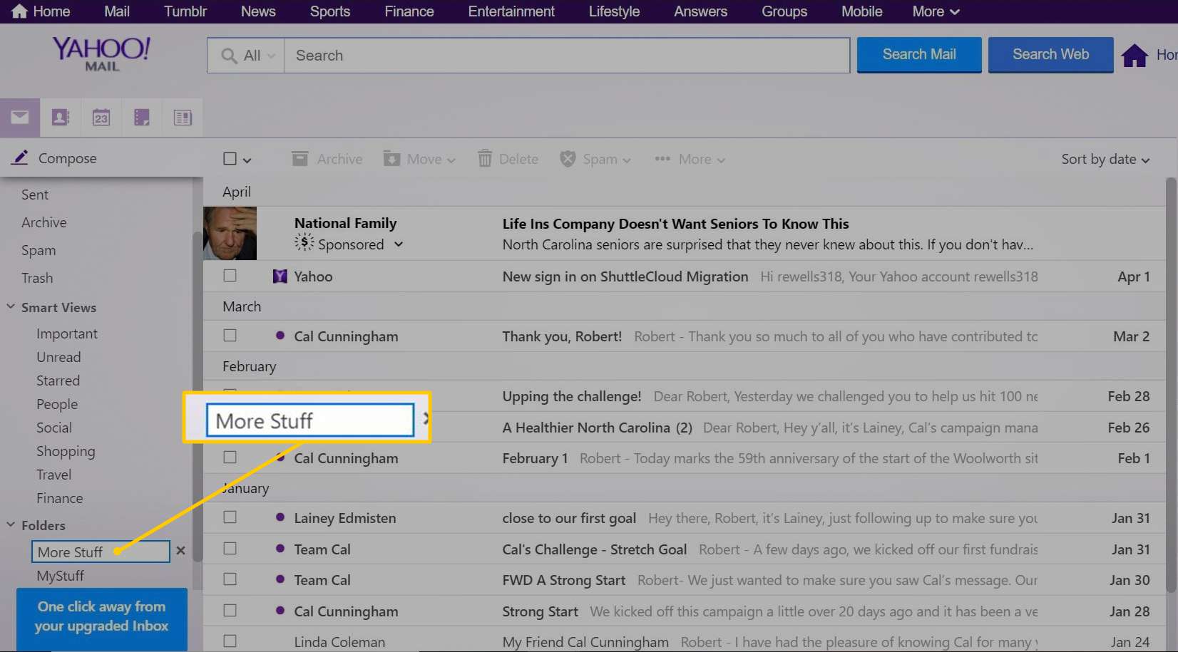 Een nieuwe map een naam geven in Yahoo Mail basic