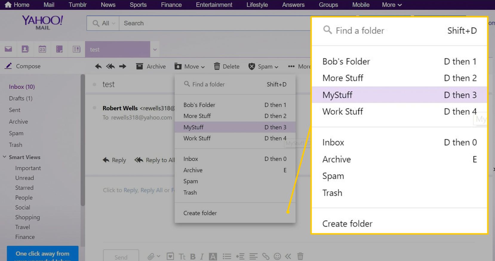 E-mails verplaatsen naar mappen in Yahoo Mail