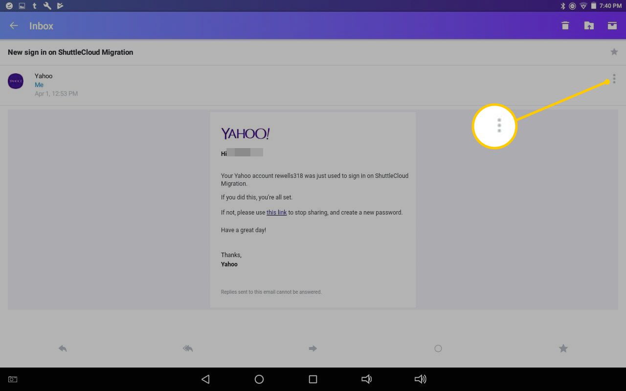 Drie verticale stippen in Yahoo Mail voor Android