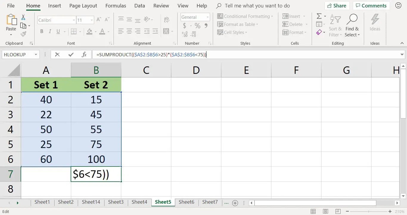 Schermafbeelding met de voltooide SOMPRODUCT-functie in Excel