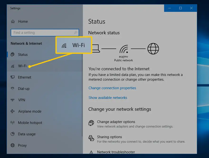 Wi-Fi in Windows 10-instellingen