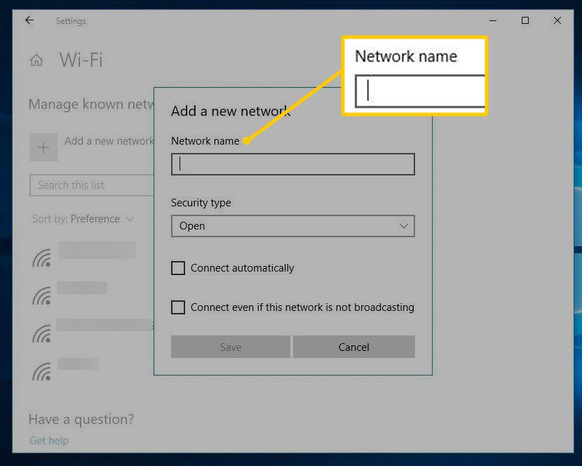 Netwerknaamveld in Windows 10 Instellingen