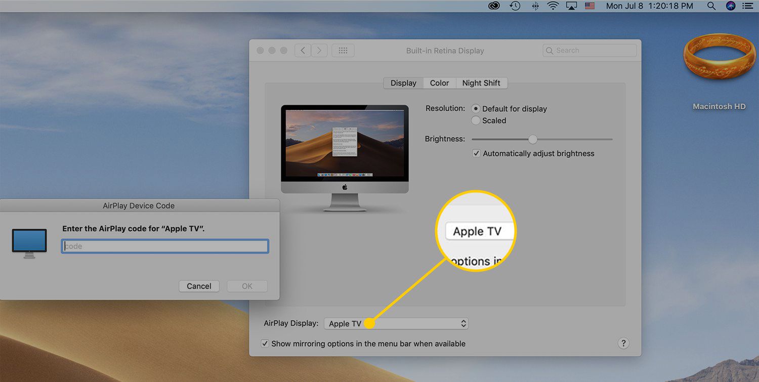 AirPlay-weergavemenu in instellingen op macOS