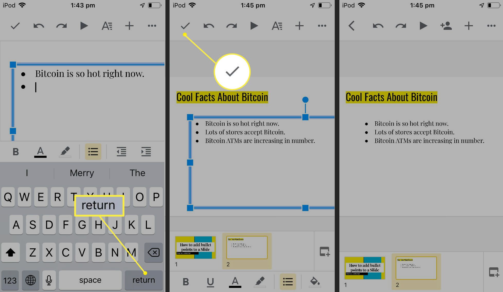 Google Presentaties iOS-app met optie voor opsommingstekens