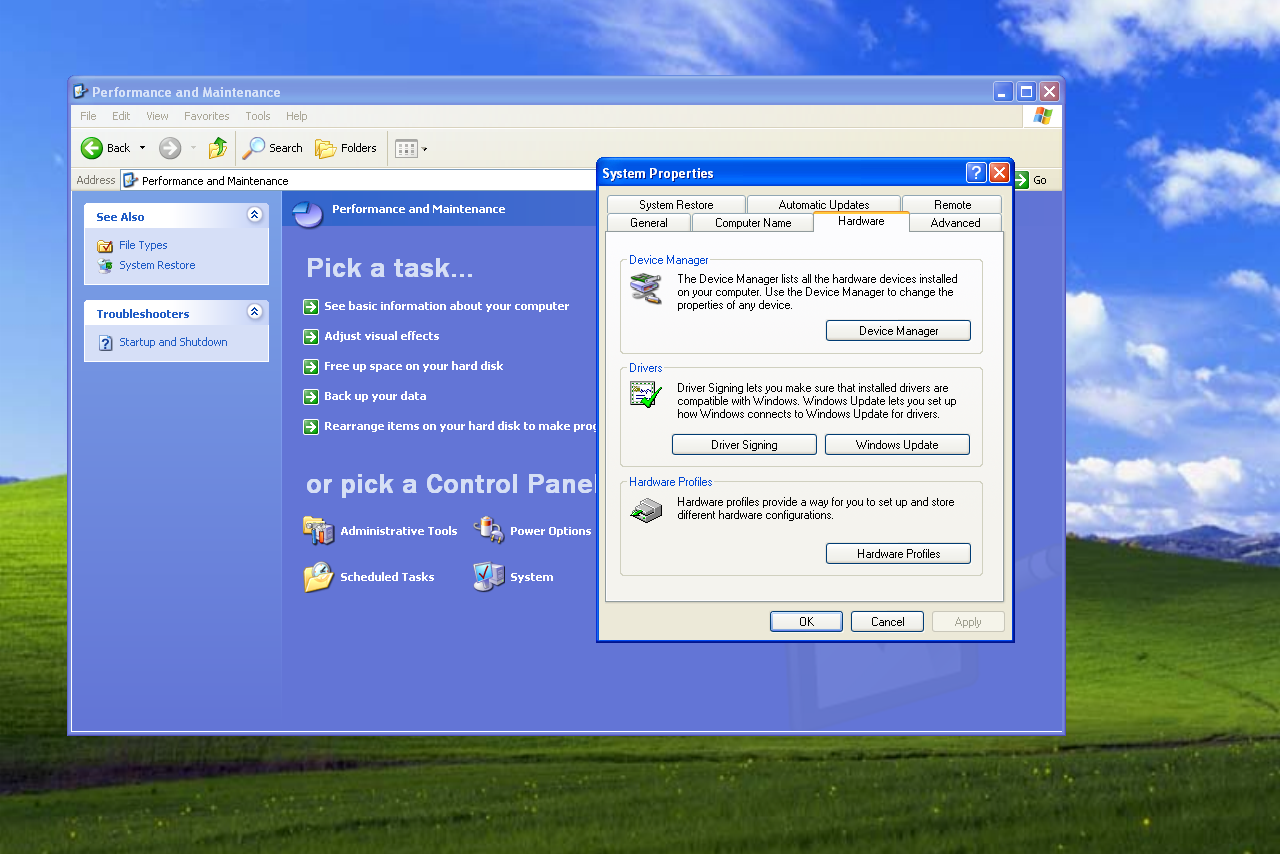 Systeemeigenschappen in Windows XP