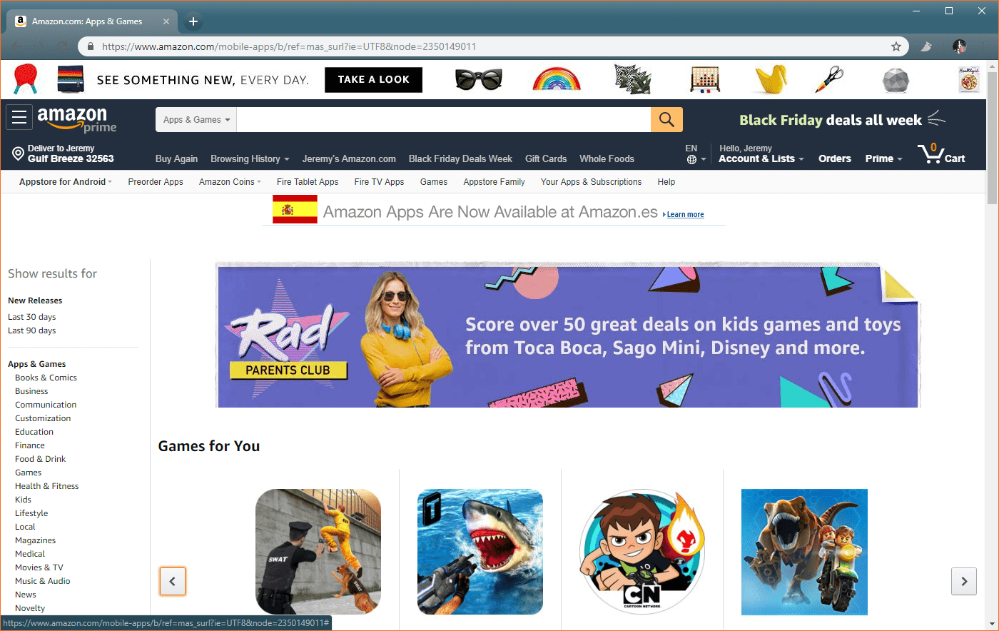 Een screenshot van de Amazon app store.