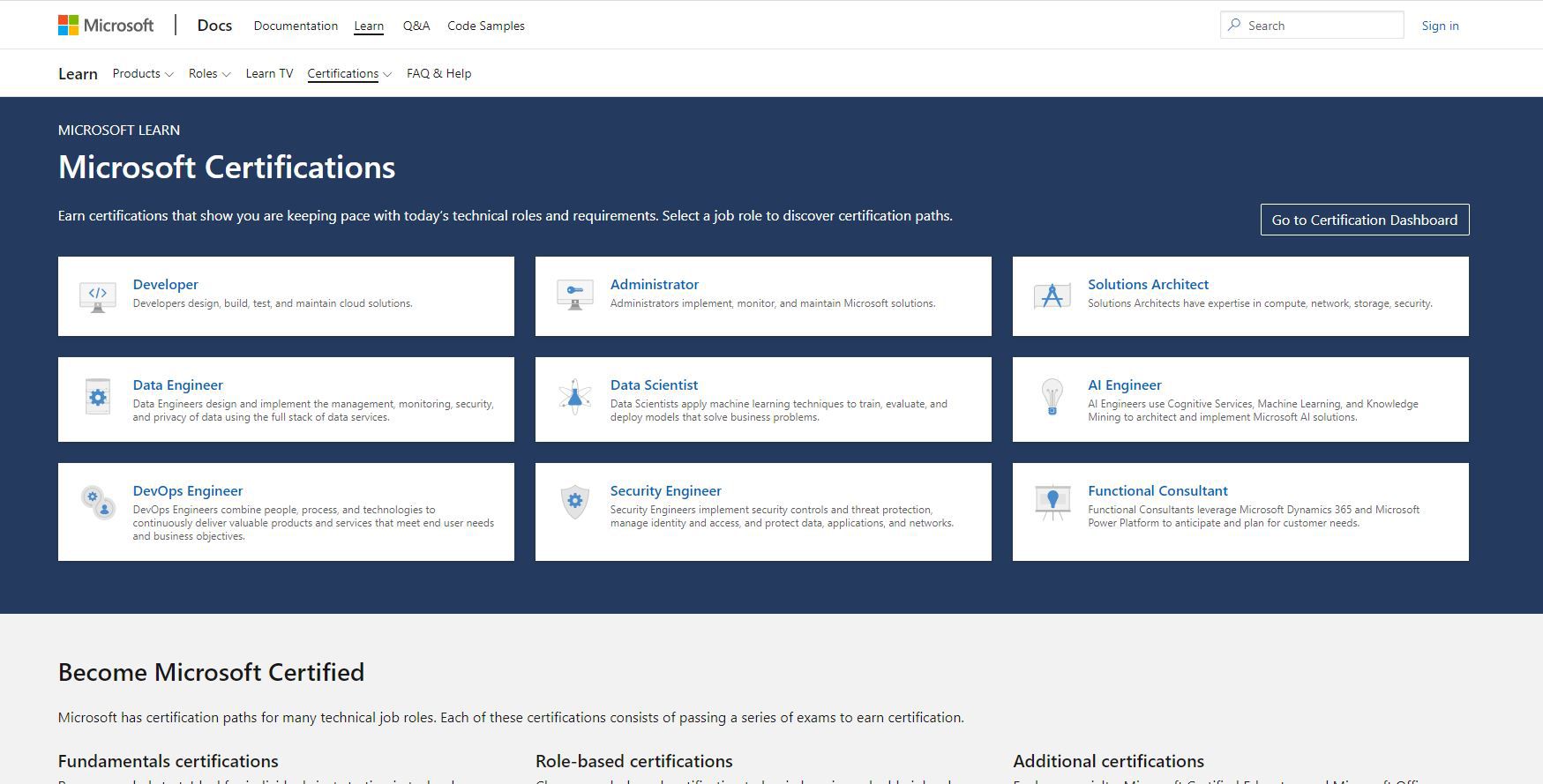Website Microsoft-certificeringen