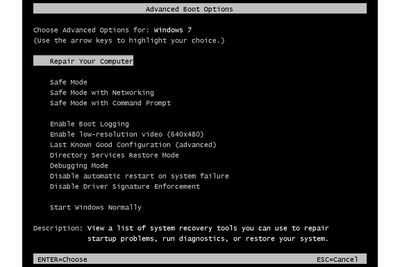 Screenshot van het menu Geavanceerde opstartopties in Windows 7