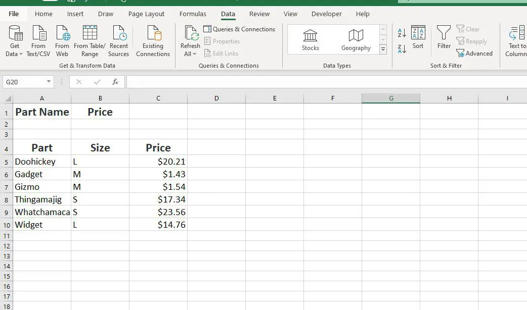 Gesorteerde gegevens in Excel-werkblad