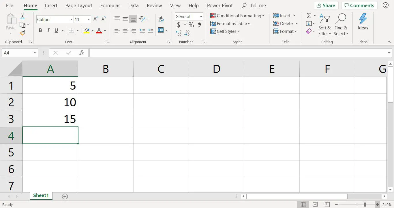 Een screenshot met voorbeeldgegevens die worden vermenigvuldigd met de Excel PRODUCT-functie